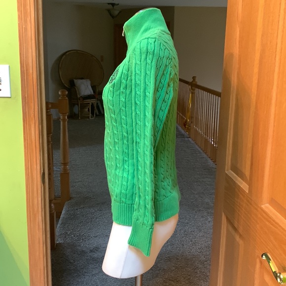 Ralph Lauren cable knit full zip lime green and navy blue sweater Medium - Picture 8 of 17